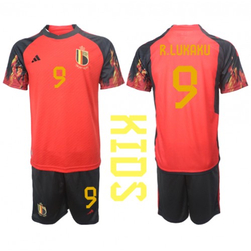 Fotballdrakt Barn Belgia Romelu Lukaku #9 Hjemmedraktsett VM 2022 Kortermet (+ Korte bukser)